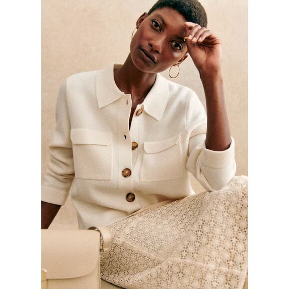 Sezane Ecru Betty button collared cardigan sweater - Picture 2 of 6